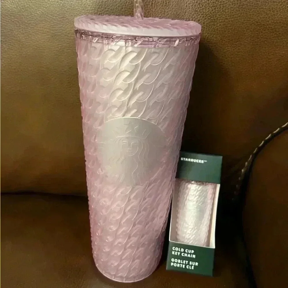 Starbucks 2024 Cherry Blossom Soft Touch Venti Tumbler & Keychain Pink